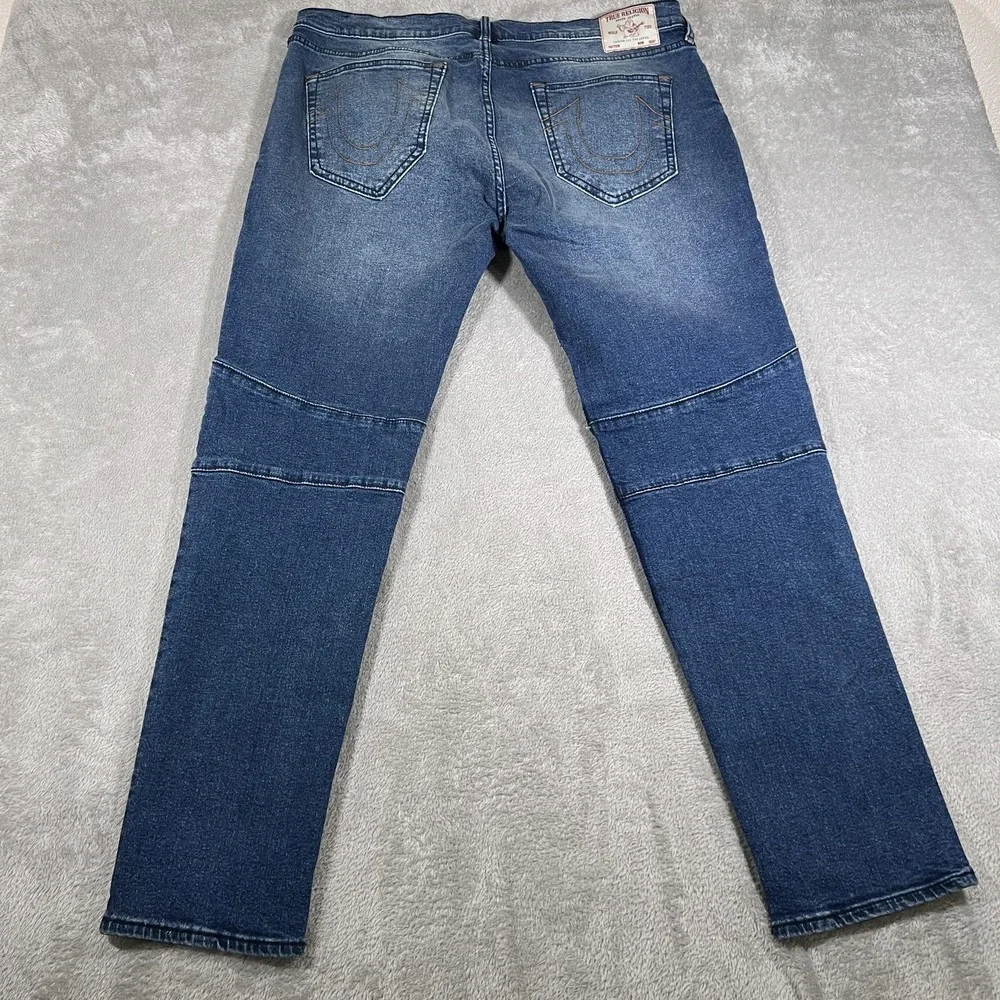 True Religion Jeans Mens 38 Blue Rocco Moto Skinny Relaxed‎ Biker Stretch Denim